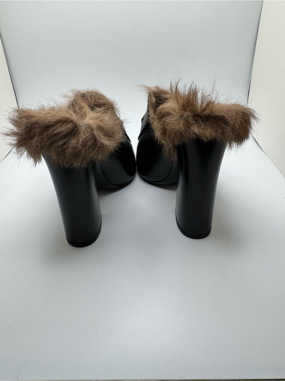 Gucci Princetown Fur Mules Black Leather Horsebit Heels 37 - Picture 4 of 16